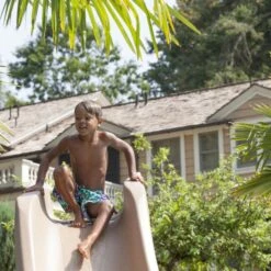 SR Smith Typhoon Pool Slide, Right Turn, Sandstone -Swimline Store 4068 sand april2023c