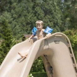 SR Smith Typhoon Pool Slide, Right Turn, Sandstone -Swimline Store 4068 sand april2023d